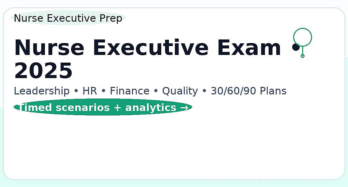 Professional Nurse Executive exam preparation graphic with headline and CTA