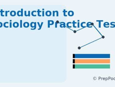 Clean educational banner titled ‘Introduction to Sociology Practice Test’ with teal text on a soft light background, minimal abstract symbols of connection and books on the right, and © PrepPool.com at the bottom