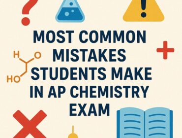 Study tips visual for avoiding common AP Chemistry mistakes with scientific icons