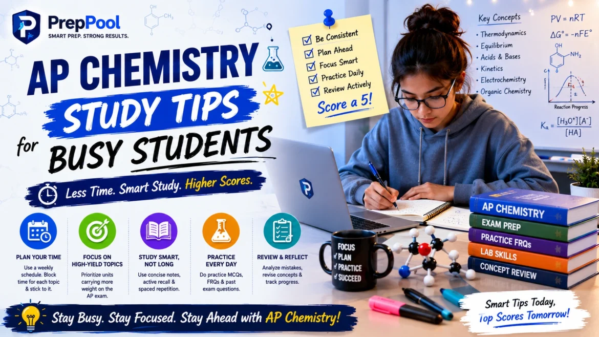AP Chemistry study tips for busy students with chemistry learning and exam prep visuals