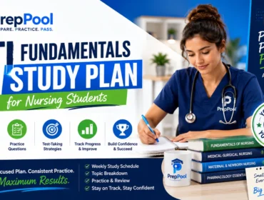 ATI Fundamentals study plan for nursing students featuring a structured ATI exam preparation schedule, practice questions, content review, and test-taking strategies to help students pass the ATI Fundamentals exam.