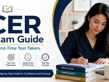 Professional CER exam guide banner for first-time test takers featuring study preparation tips, exam success strategies, and a student preparing for the certification exam.