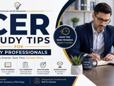 Professional CER study tips banner for busy professionals featuring smart study strategies, time management techniques, exam preparation planning, and effective CER certification success tips.