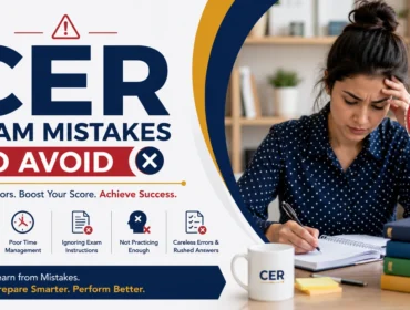 Professional CER exam preparation banner showing common CER exam mistakes to avoid, including time management errors, study mistakes, and test-taking strategies for certification success.