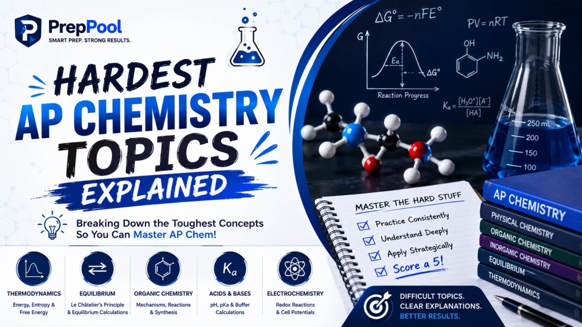 AP Chemistry difficult topics guide with chemistry equations and STEM study visuals