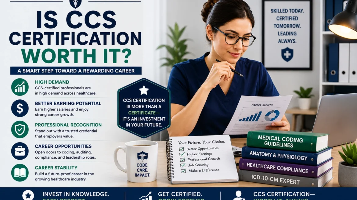 Certified Coding Specialist (CCS) professional reviewing career growth and medical coding opportunities in a modern healthcare office environment.