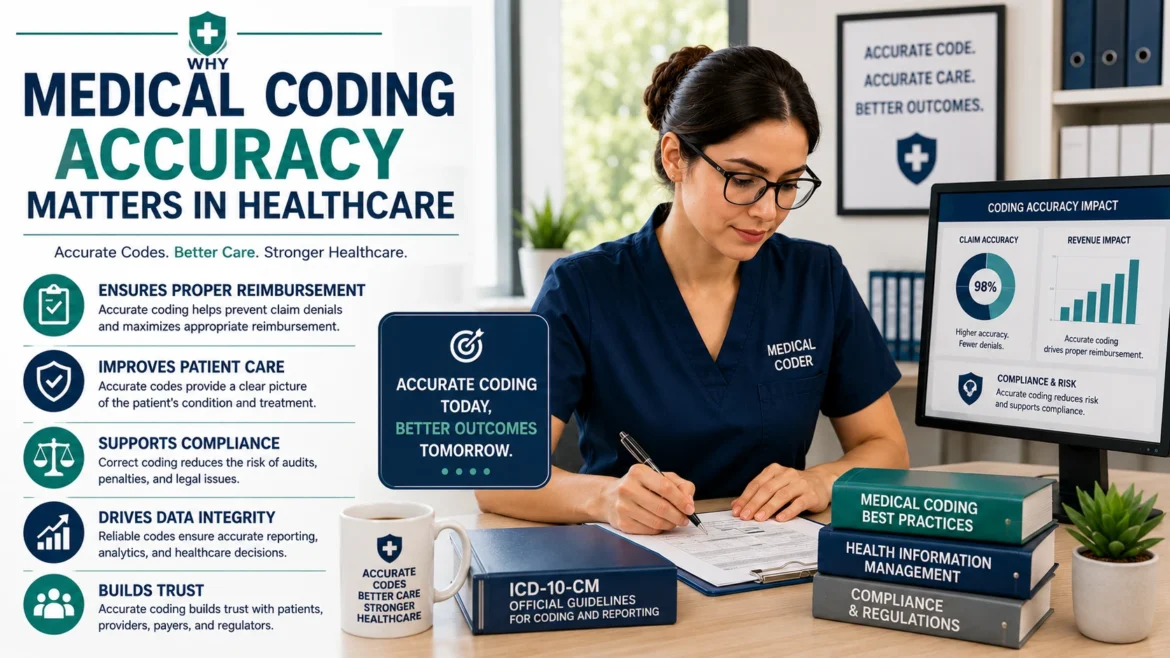 Medical coder reviewing healthcare records and coding reports to improve billing accuracy, patient care, compliance, and healthcare data integrity.