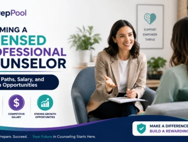 Licensed Professional Counselor career paths, salary, and growth opportunities infographic by PrepPool.