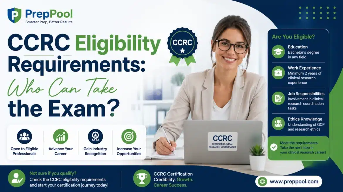 CCRC eligibility requirements showing who qualifies to take the Certified Clinical Research Coordinator exam.