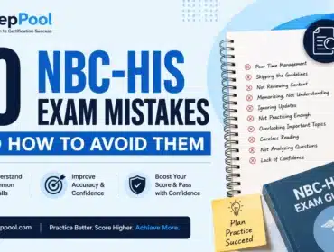 PrepPool infographic showing the 10 most common NBC-HIS exam mistakes and practical tips to avoid them for better preparation and first-time exam success.