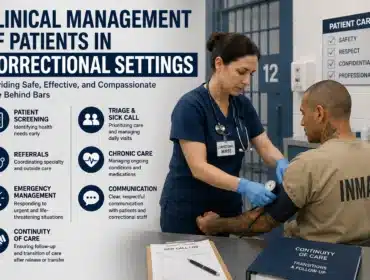 Correctional nurse providing clinical care to a patient in a correctional setting