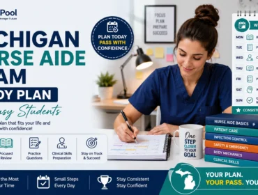 Michigan Nurse Aide exam study plan for busy students with focused review, practice questions, clinical skills, and weekly study strategies