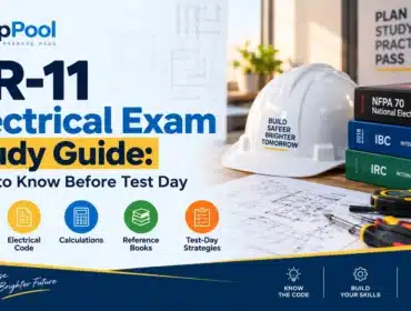 CR-11 Electrical Exam study guide with electrical code books, blueprints, calculations, reference materials, and test-day preparation tips